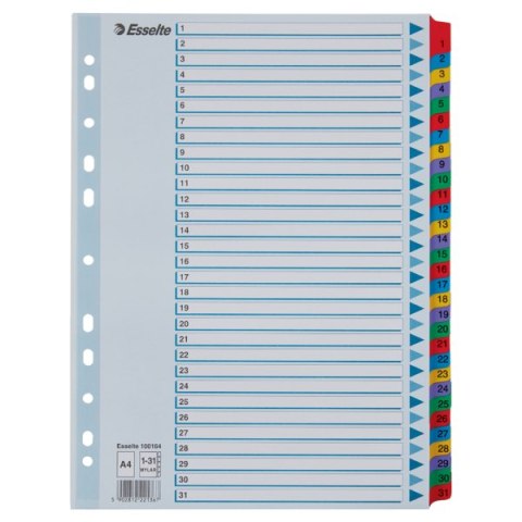 Przekładki kartonowe MYLAR A4 1-31 100164 białe ESSELTE