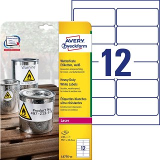 Etykiety Heavy Duty L4776-20 99,1 x 42,3 20 ark. Trwałe, białe, poliestrowe, Avery Zweckform SALE