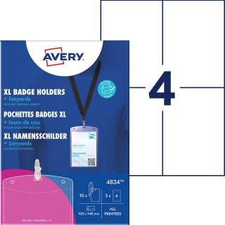 Holdery na identyfikatory A6 ze smyczą, 105 x 148 mm, 10 szt + smycze + 3 ark/12 wkładów 190 g/m; przezroczyste, 4834