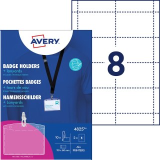 Holdery na identyfikatory ze smyczą, 60 x 90 mm, 10 szt + smycze + 2 ark/16 wkładów; przezroczyste holdery/białe wkłady 190 g/m,