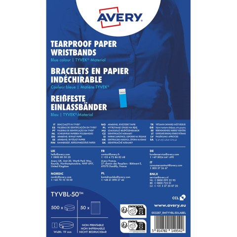 Opaski na rękę TYVEK, 256 x 19 mm, niebieskie neonowe, TYVBL-50