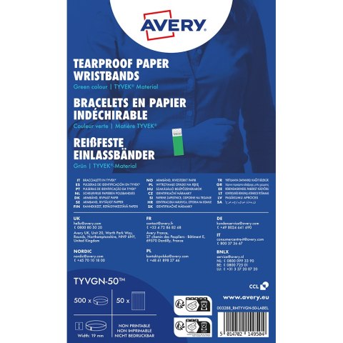 Opaski na rękę TYVEK, 256 x 19 mm, zielone neonowe, TYVGN-50