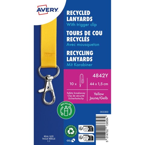 Smycze z recyklingowanego PET, 10 szt.; 15 x 440 mm; żółte, 4842Y