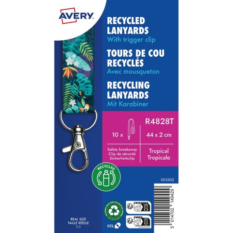 Smycze z recyklingowanego PET, 10 szt.; 20 x 440 mm; wzór tropikalny, R4828T
