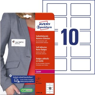 Samoprzylepne identyfikatory L4785-20 80x50 20ar Avery Zweckform, białe, sztuczny jedwab
